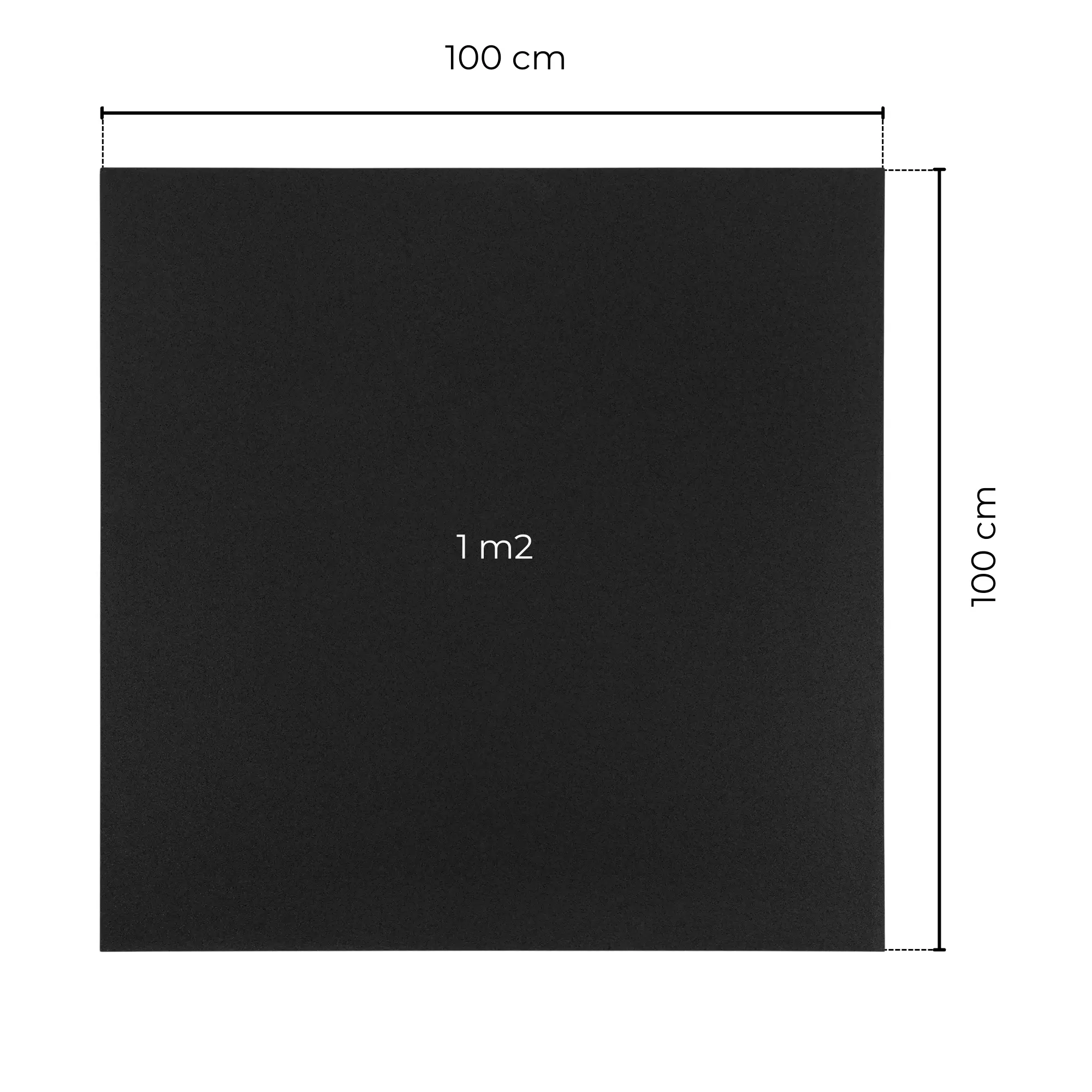 Technische Zeichnung und Maße der schwarzen Gummimatte PRO Quadrat 100x100 cm