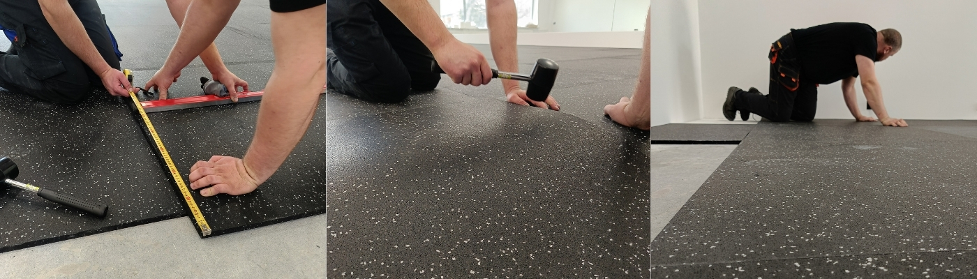 Collage von Bildern der Montage von Fitness-Gummimatten